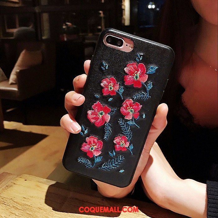 Étui iPhone 7 Plus Marque De Tendance Broderie Fleur, Coque iPhone 7 Plus Étui En Cuir Téléphone Portable