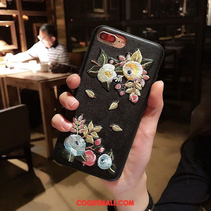 Étui iPhone 7 Plus Marque De Tendance Broderie Fleur, Coque iPhone 7 Plus Étui En Cuir Téléphone Portable