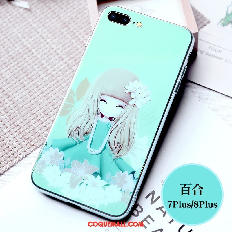 Étui iPhone 7 Plus Marque De Tendance Verre Trempé Cœur, Coque iPhone 7 Plus Princesse Fluide Doux