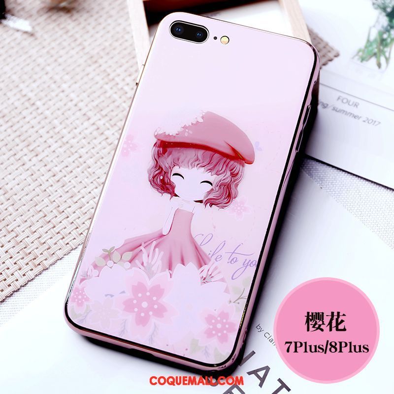 Étui iPhone 7 Plus Marque De Tendance Verre Trempé Cœur, Coque iPhone 7 Plus Princesse Fluide Doux