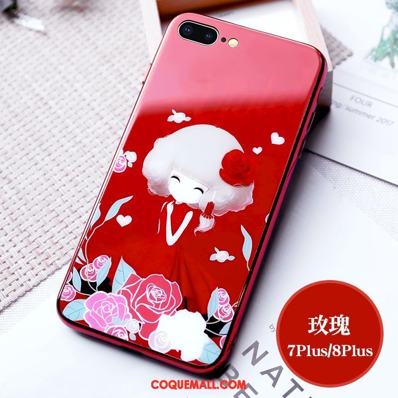 Étui iPhone 7 Plus Marque De Tendance Verre Trempé Cœur, Coque iPhone 7 Plus Princesse Fluide Doux