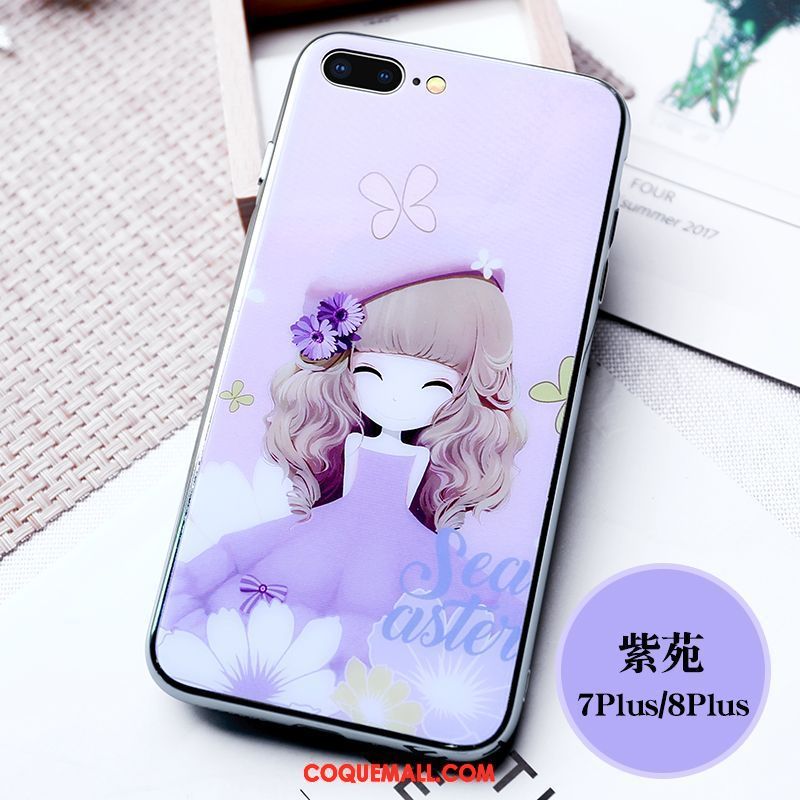 Étui iPhone 7 Plus Marque De Tendance Verre Trempé Cœur, Coque iPhone 7 Plus Princesse Fluide Doux