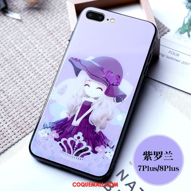 Étui iPhone 7 Plus Marque De Tendance Verre Trempé Cœur, Coque iPhone 7 Plus Princesse Fluide Doux