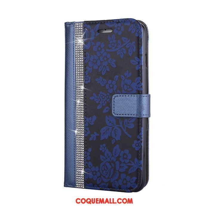 Étui iPhone 7 Plus Noir Ornements Suspendus Téléphone Portable, Coque iPhone 7 Plus Fleurs Portefeuille
