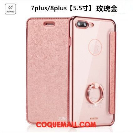 Étui iPhone 7 Plus Protection Téléphone Portable Cuir Véritable, Coque iPhone 7 Plus Clamshell Or