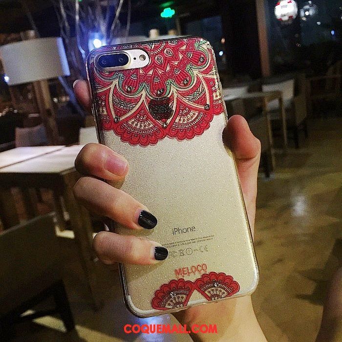 Étui iPhone 7 Plus Strass Fluide Doux Fleurs, Coque iPhone 7 Plus Tendance Rouge