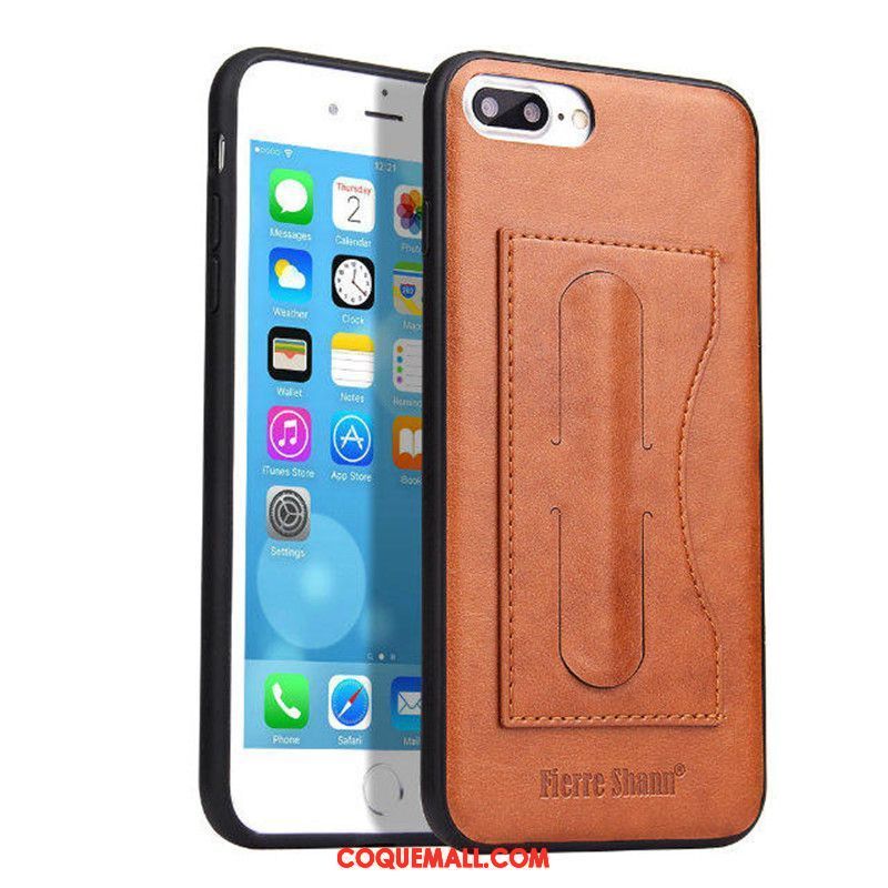 Étui iPhone 7 Plus Support Étui En Cuir Carte, Coque iPhone 7 Plus Cuir Véritable Téléphone Portable Braun