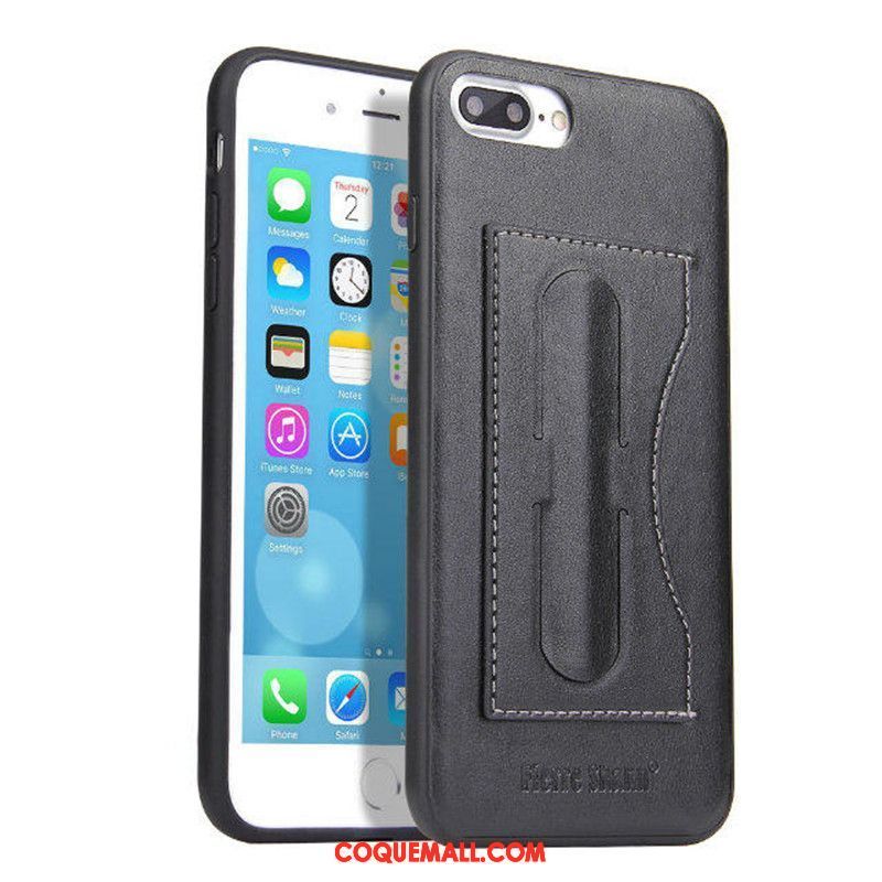 Étui iPhone 7 Plus Support Étui En Cuir Carte, Coque iPhone 7 Plus Cuir Véritable Téléphone Portable Braun