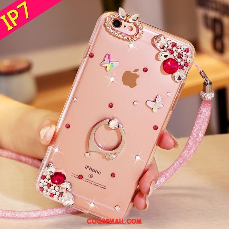 Étui iPhone 7 Support Rose Téléphone Portable, Coque iPhone 7 Strass Protection