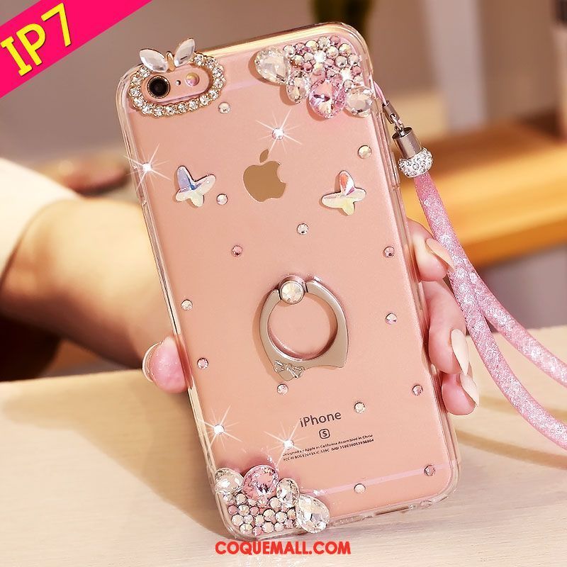 Étui iPhone 7 Support Rose Téléphone Portable, Coque iPhone 7 Strass Protection