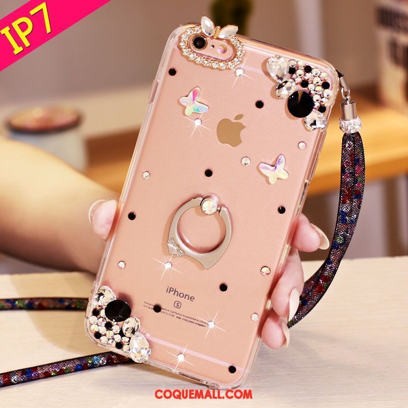 Étui iPhone 7 Support Rose Téléphone Portable, Coque iPhone 7 Strass Protection