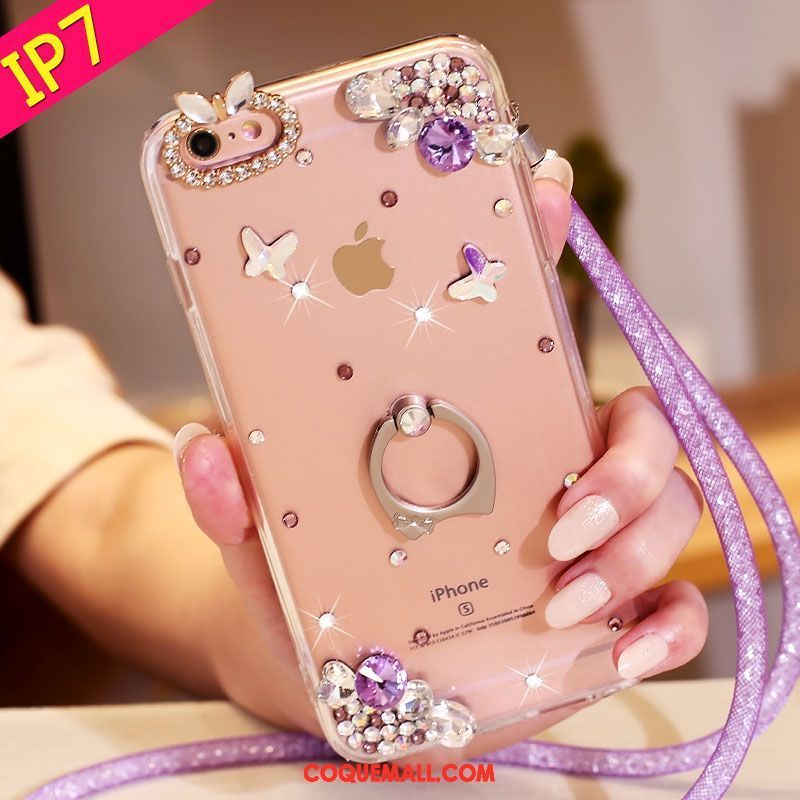 Étui iPhone 7 Support Rose Téléphone Portable, Coque iPhone 7 Strass Protection