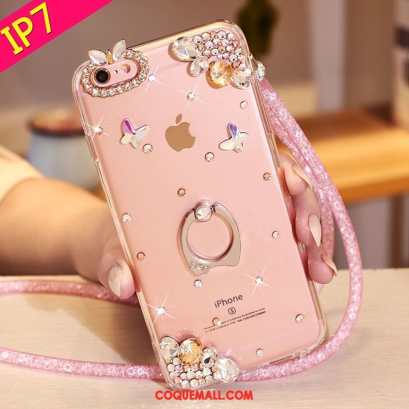 Étui iPhone 7 Support Rose Téléphone Portable, Coque iPhone 7 Strass Protection