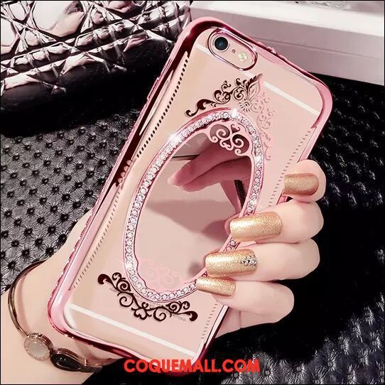 Étui iPhone 7 Téléphone Portable Ornements Suspendus Strass, Coque iPhone 7 Or Rose Miroir