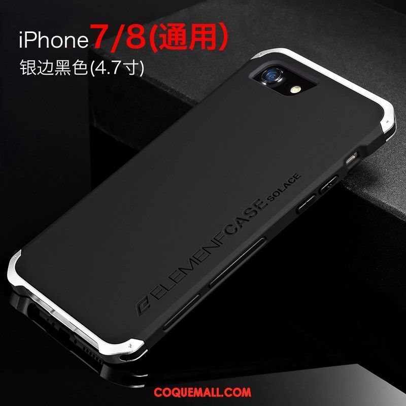 Étui iPhone 8 Border Incassable Métal, Coque iPhone 8 Noir Tendance