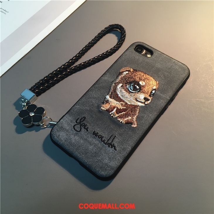 Étui iPhone 8 Broderie Téléphone Portable Bleu, Coque iPhone 8 Protection Chiens