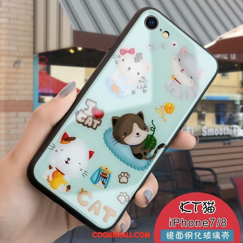 Étui iPhone 8 Chat Téléphone Portable Vert, Coque iPhone 8 Verre Dessin Animé