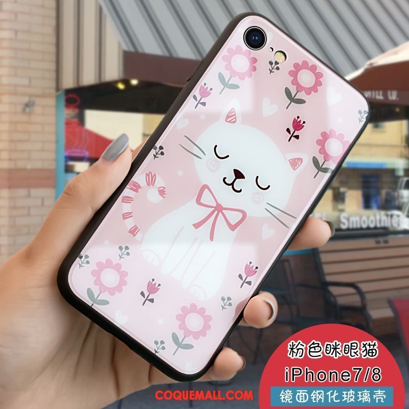 Étui iPhone 8 Chat Téléphone Portable Vert, Coque iPhone 8 Verre Dessin Animé