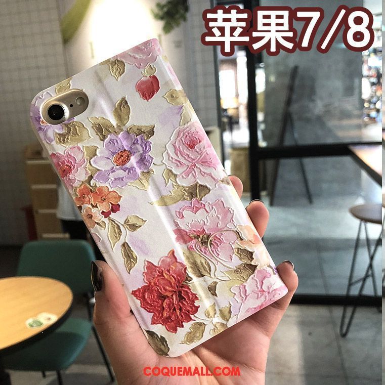 Étui iPhone 8 Gaufrage Rose Créatif, Coque iPhone 8 Étui En Cuir Protection