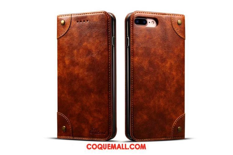 Étui iPhone 8 Plus Clair Étui En Cuir Vintage, Coque iPhone 8 Plus Téléphone Portable Portefeuille Braun