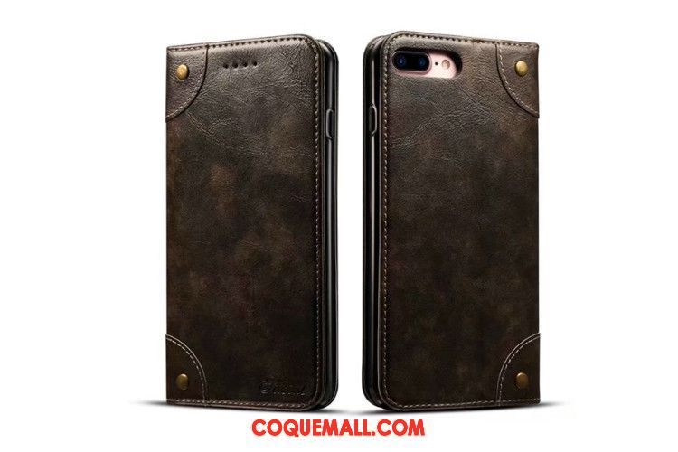 Étui iPhone 8 Plus Clair Étui En Cuir Vintage, Coque iPhone 8 Plus Téléphone Portable Portefeuille Braun