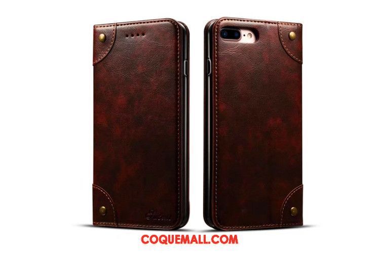 Étui iPhone 8 Plus Clair Étui En Cuir Vintage, Coque iPhone 8 Plus Téléphone Portable Portefeuille Braun