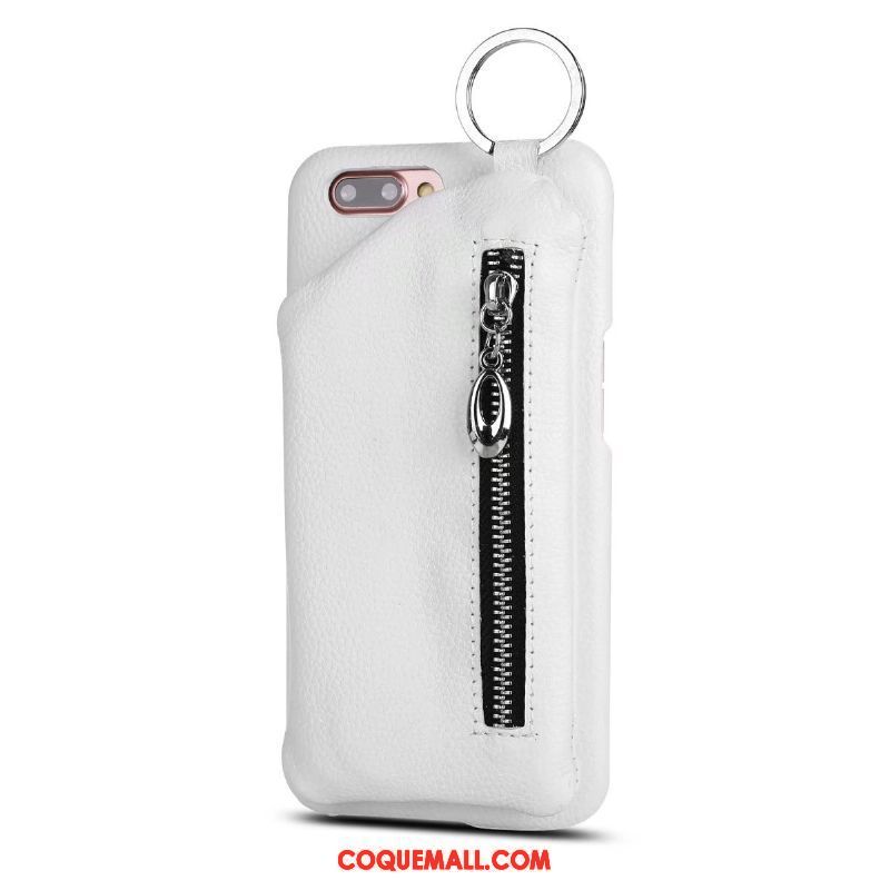 Étui iPhone 8 Plus Cuir Véritable Blanc Étui En Cuir, Coque iPhone 8 Plus Téléphone Portable Support