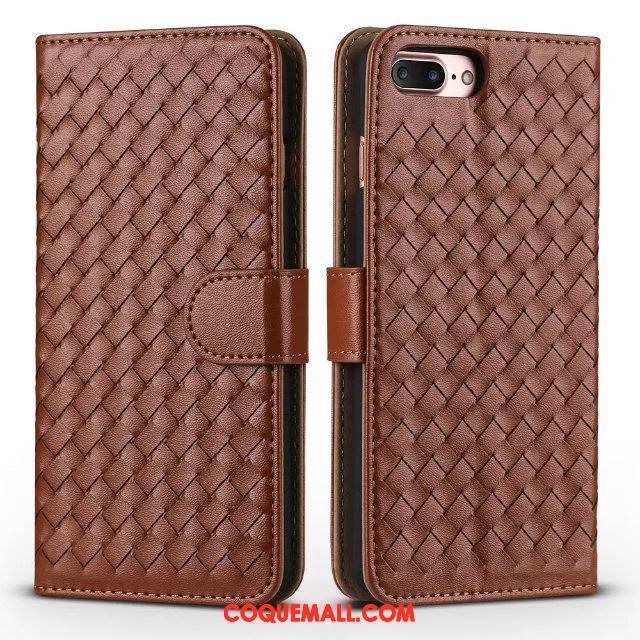 Étui iPhone 8 Plus Incassable Téléphone Portable Étui En Cuir, Coque iPhone 8 Plus Tissage Jaune