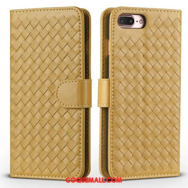 Étui iPhone 8 Plus Incassable Téléphone Portable Étui En Cuir, Coque iPhone 8 Plus Tissage Jaune