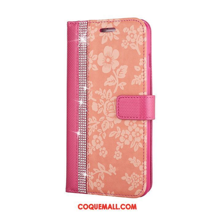 Étui iPhone 8 Plus Rouge Portefeuille Rose, Coque iPhone 8 Plus Étui En Cuir Fleurs