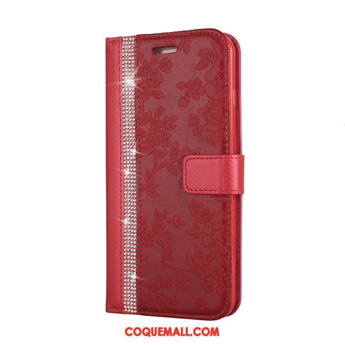 Étui iPhone 8 Plus Rouge Portefeuille Rose, Coque iPhone 8 Plus Étui En Cuir Fleurs