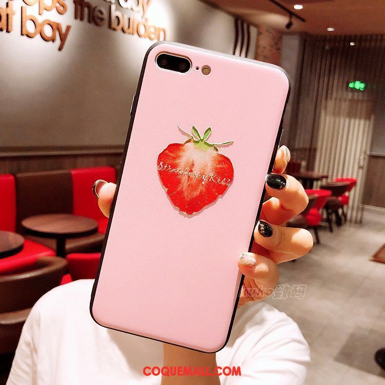 Étui iPhone 8 Plus Tout Compris Gaufrage Rose, Coque iPhone 8 Plus Fraise Charmant