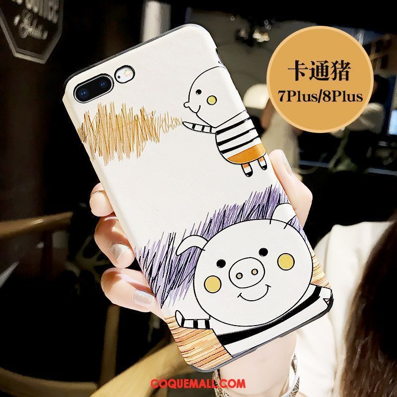 Étui iPhone 8 Plus Téléphone Portable Délavé En Daim Incassable, Coque iPhone 8 Plus Dessin Animé Blanc