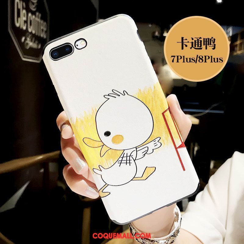 Étui iPhone 8 Plus Téléphone Portable Délavé En Daim Incassable, Coque iPhone 8 Plus Dessin Animé Blanc