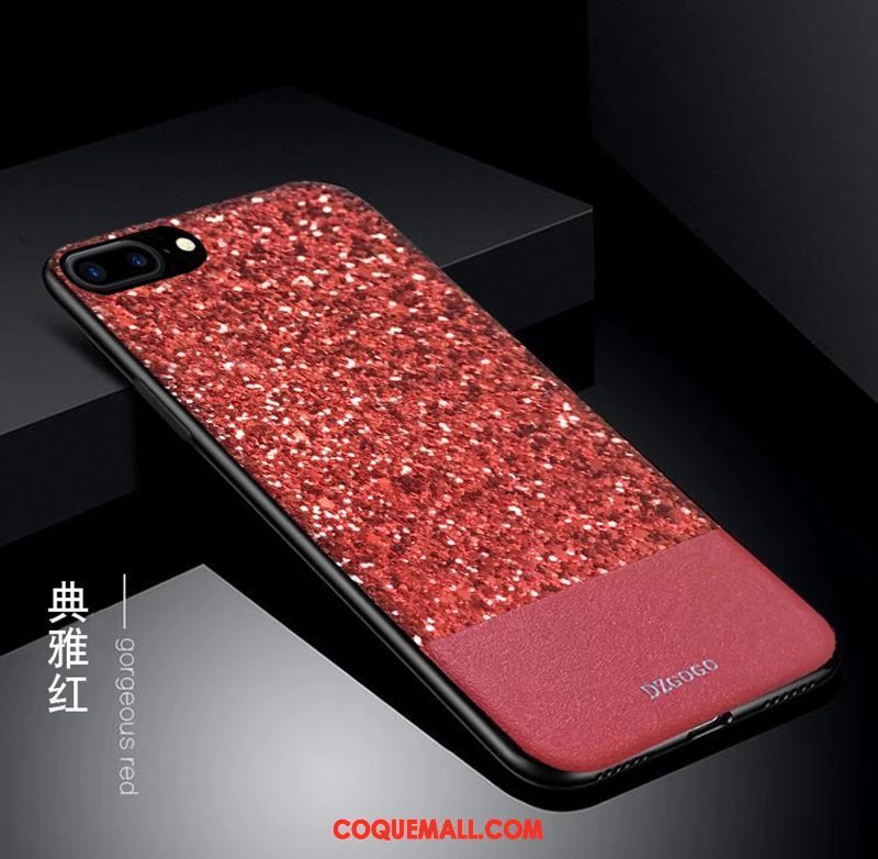 Étui iPhone 8 Plus Étui En Cuir Paillette Net Rouge, Coque iPhone 8 Plus Rose Créatif