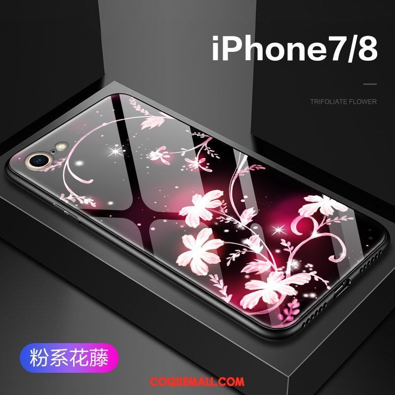 Étui iPhone 8 Verre Protection Fleur, Coque iPhone 8 Tendance Tout Compris