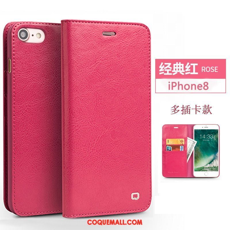 Étui iPhone 8 Étui En Cuir Protection Cuir Véritable, Coque iPhone 8 Rouge Téléphone Portable