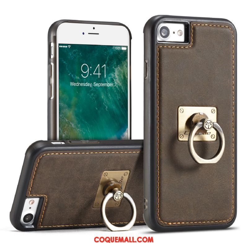 Étui iPhone 8 Étui En Cuir Support Cuir Véritable, Coque iPhone 8 Couvercle Arrière Foncé Braun