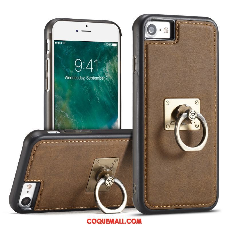 Étui iPhone 8 Étui En Cuir Support Cuir Véritable, Coque iPhone 8 Couvercle Arrière Foncé Braun