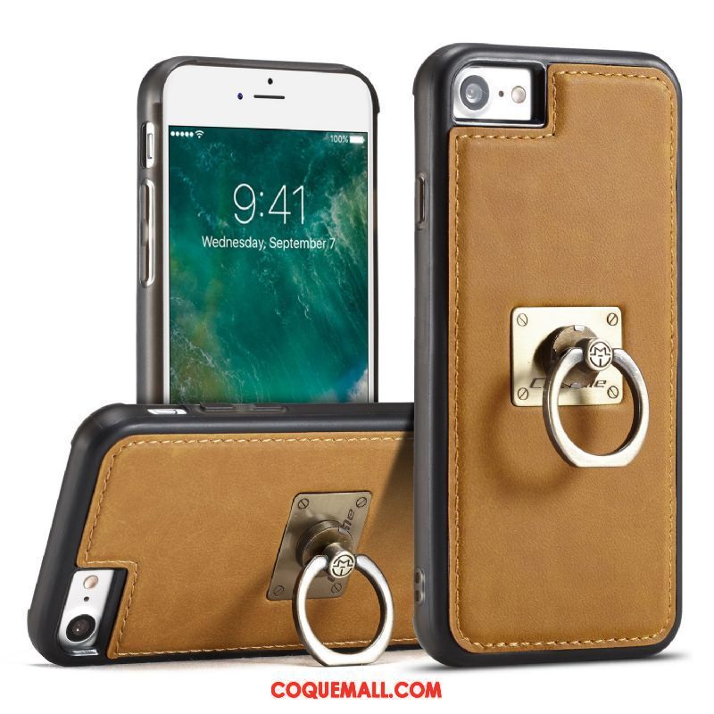 Étui iPhone 8 Étui En Cuir Support Cuir Véritable, Coque iPhone 8 Couvercle Arrière Foncé Braun