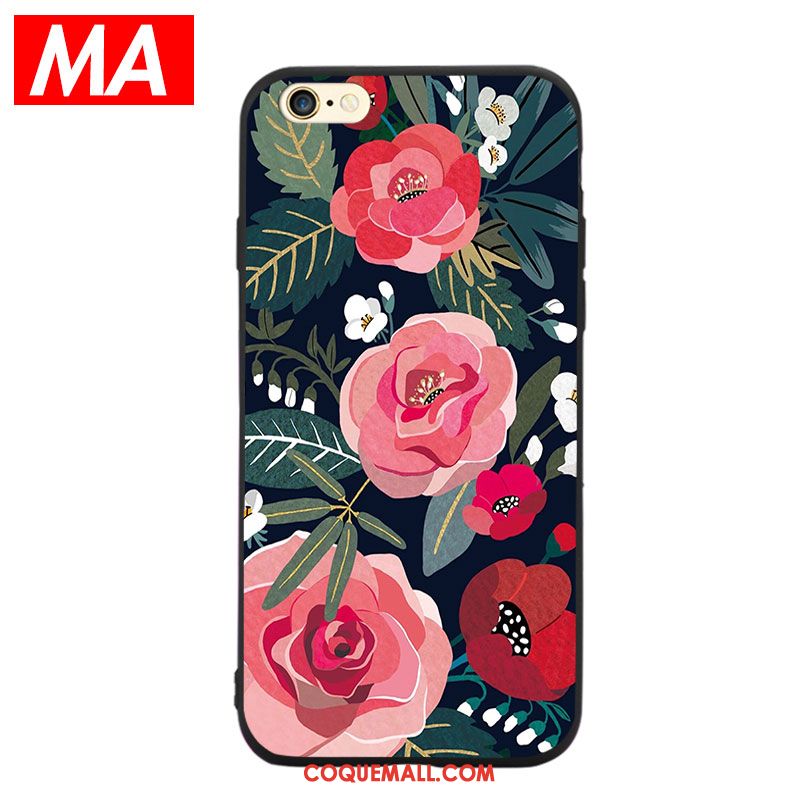 Étui iPhone Se 2020 Fluide Doux Protection Noir, Coque iPhone Se 2020 Grand Fleur