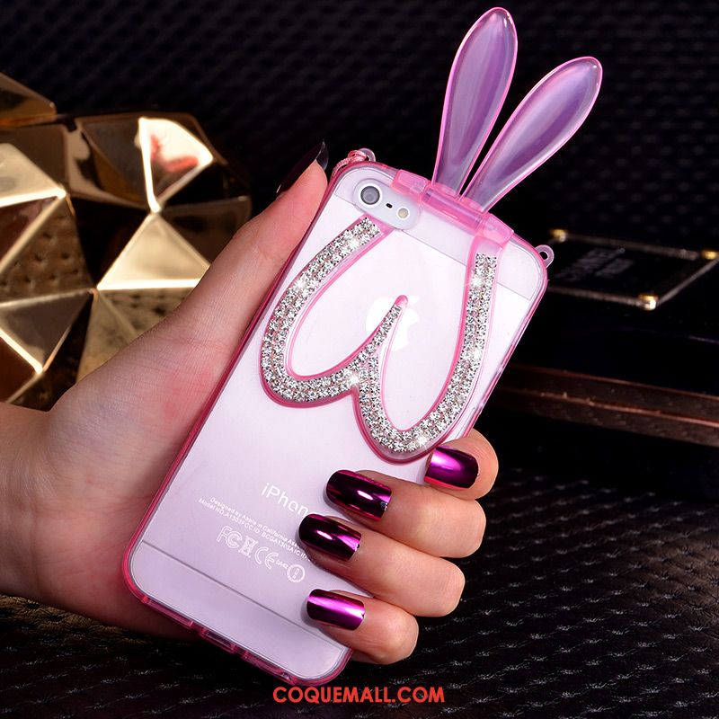 Étui iPhone Se Des Oreilles De Lapin Légère Violet, Coque iPhone Se Téléphone Portable Ornements Suspendus