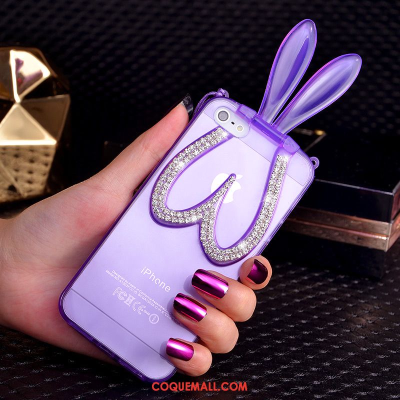 Étui iPhone Se Des Oreilles De Lapin Légère Violet, Coque iPhone Se Téléphone Portable Ornements Suspendus