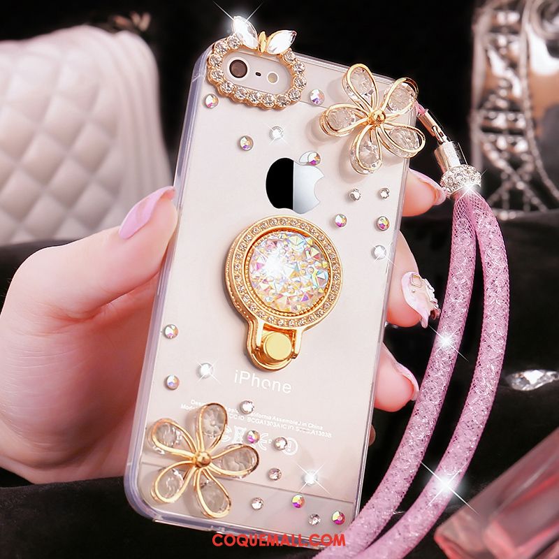 Étui iPhone Se Nouveau Silicone Or, Coque iPhone Se Ornements Suspendus Strass