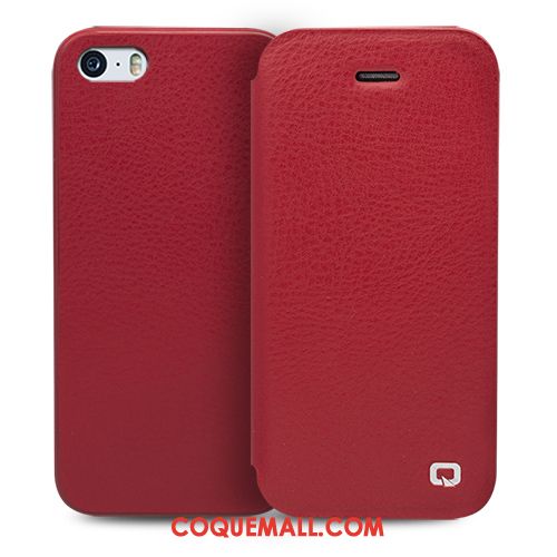 Étui iPhone Se Protection Étui En Cuir Tout Compris, Coque iPhone Se Rouge Clamshell