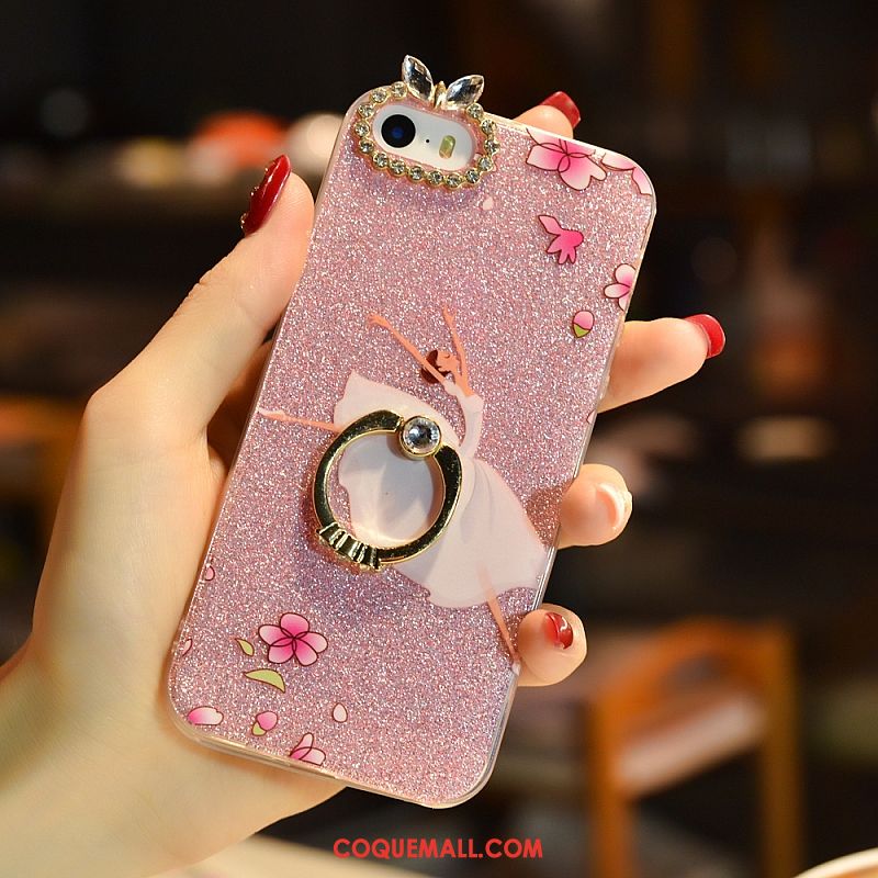 Étui iPhone Se Téléphone Portable Strass Charmant, Coque iPhone Se Rose Rose