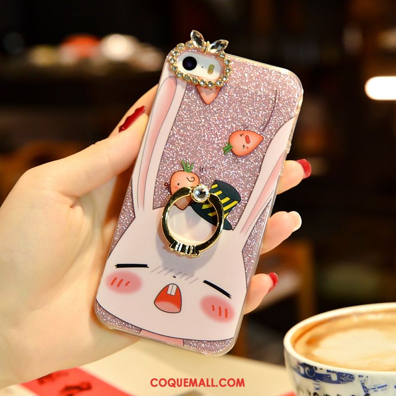 Étui iPhone Se Téléphone Portable Strass Charmant, Coque iPhone Se Rose Rose