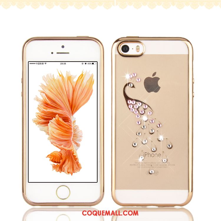 Étui iPhone Se Élégant Or Rose Téléphone Portable, Coque iPhone Se Protection Strass