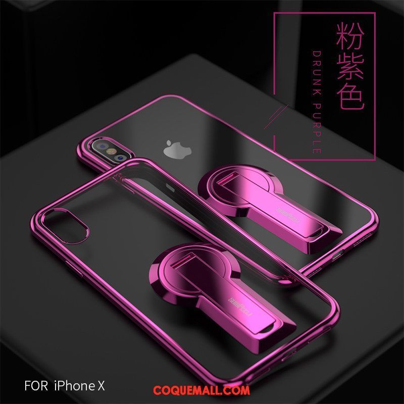 Étui iPhone X Brillant Support Incassable, Coque iPhone X Transparent Noir