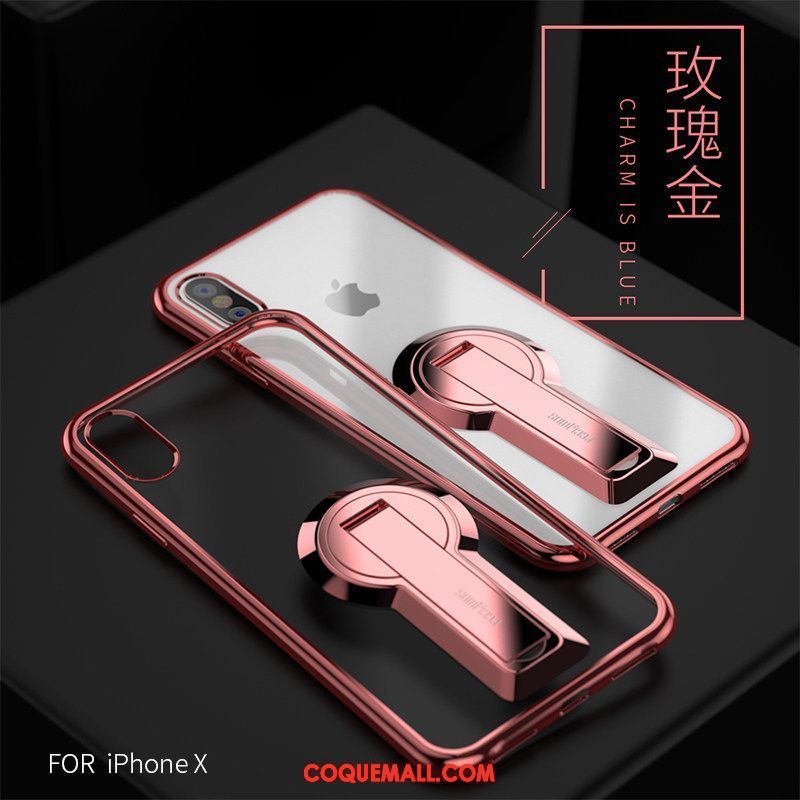 Étui iPhone X Brillant Support Incassable, Coque iPhone X Transparent Noir